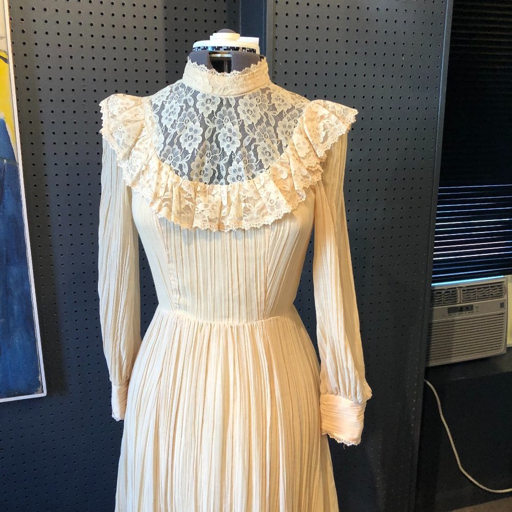 VTG 70s Candi Jones Gauze/Lace Boho Maxi Dress - Picture 8 of 14